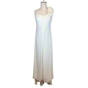 Galina Ivory Crepe Strappy One Shoulder Wedding Dress Gown Women's Size 4 NWT